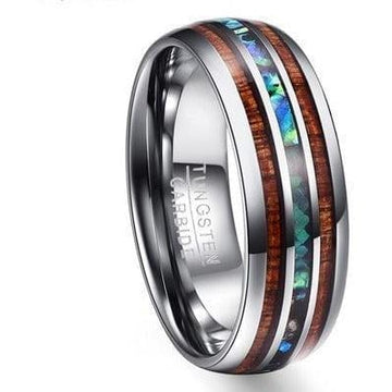 The Pink Pigs Mens Jewelry and Watches Hawaiian Koa Wood and Abalone Shell Ring with Tungsten Carbide for Men, Comfort Fit Sizes 5-14